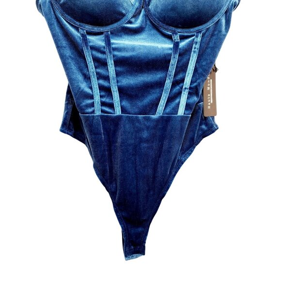 Blue Velvet Bodysuit With Adjustable Straps & Snap Closure - Size M Haute Monde - Picture 6 of 13